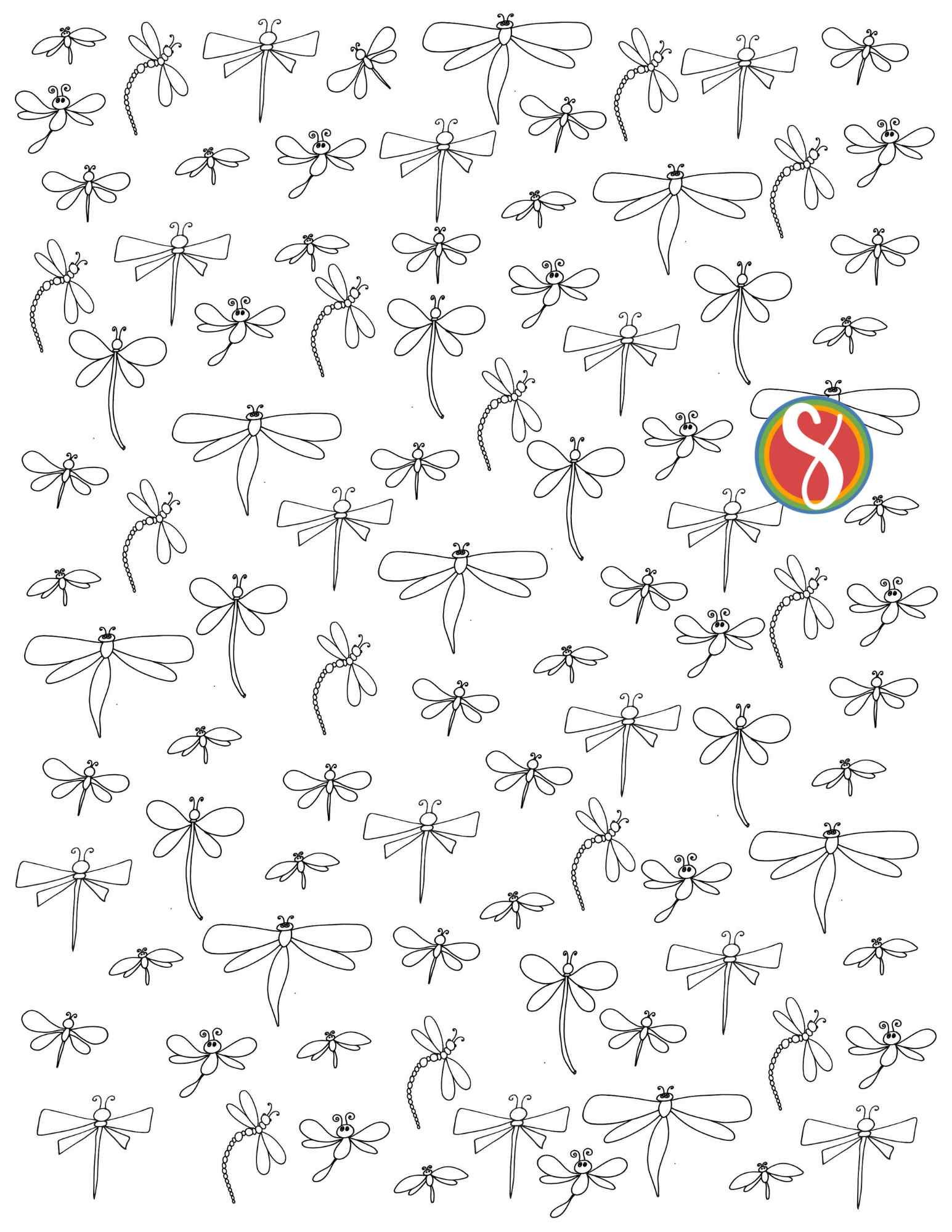 dragonfly coloring pages with lots of tiny dragonflies