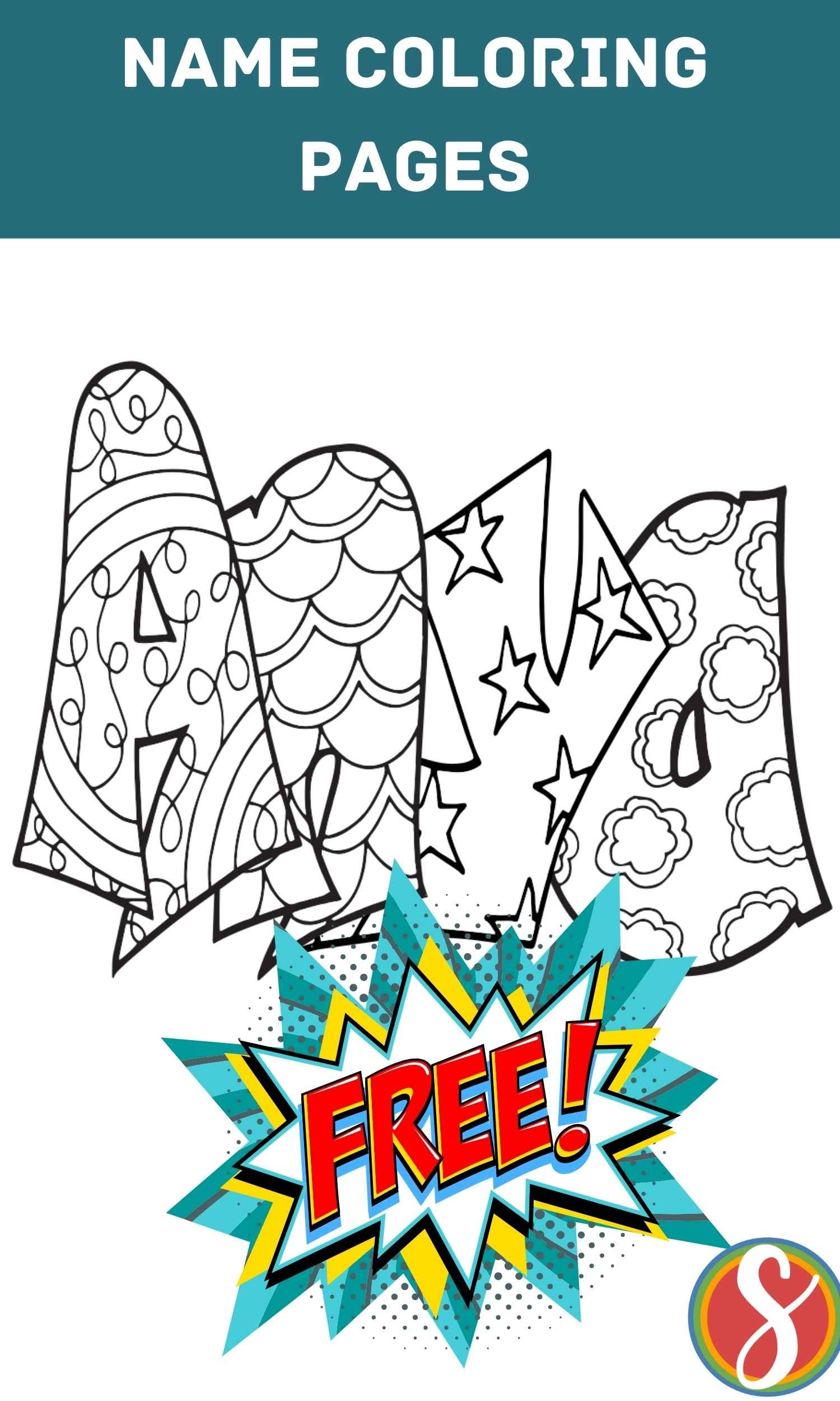 bubble letters "Anya" with doodles inside to color
