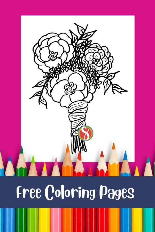 bouquet of flowers line art coloring page