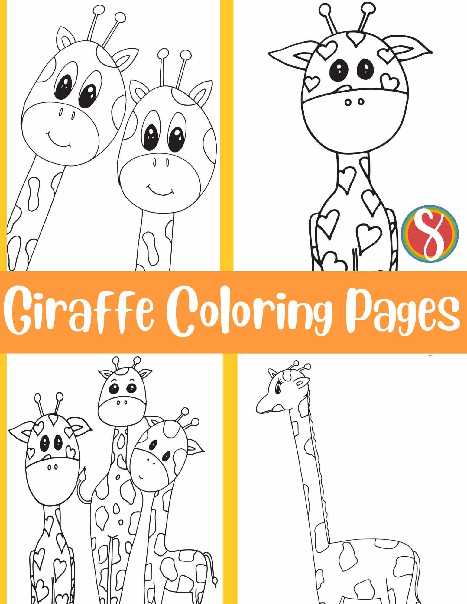 collage of cute giraffe coloring pages