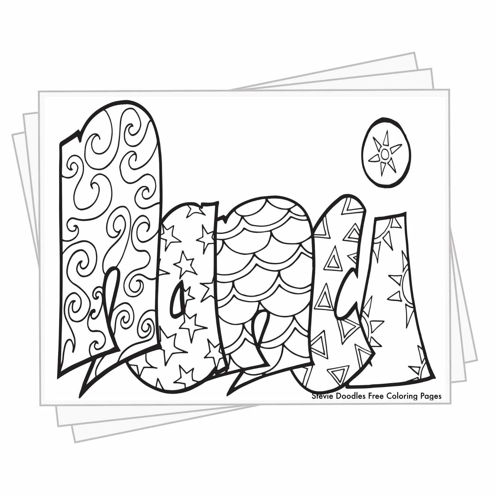 bubble letters "Nanci" with doodles inside to color