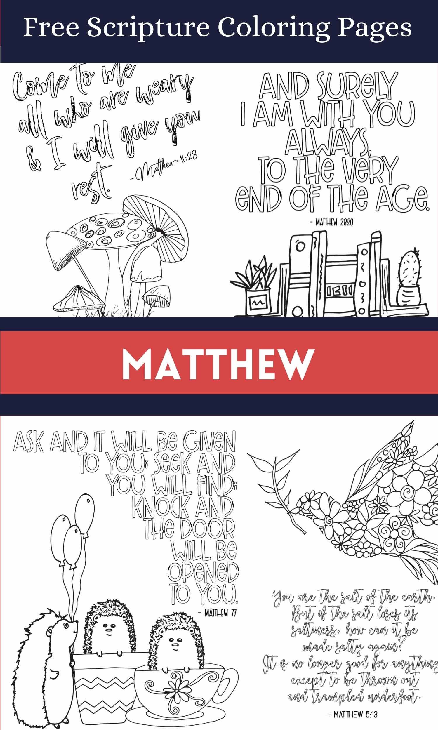 collage of Matthew coloring pages