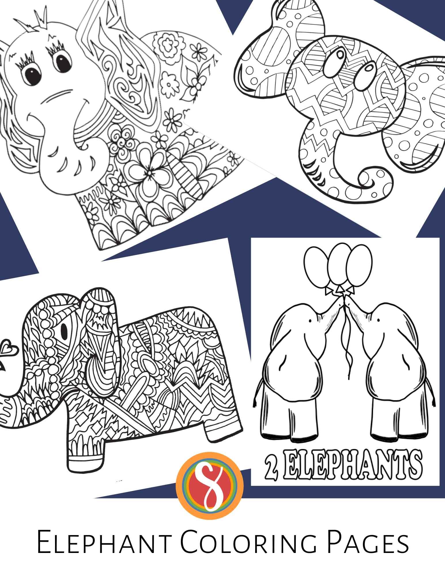 a collage of elephant coloring pages