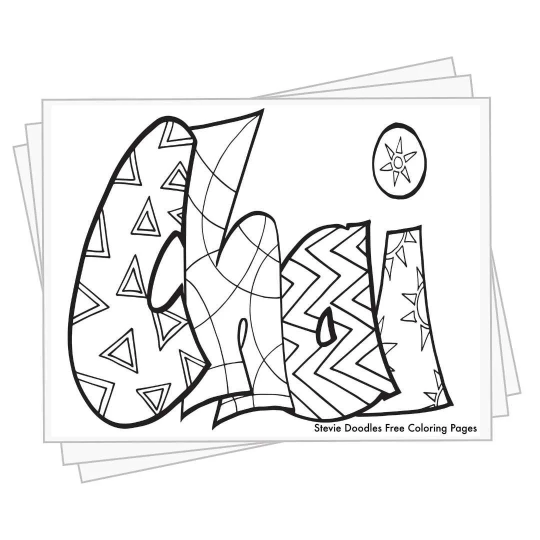bubble letters "Chai" with doodles inside to color