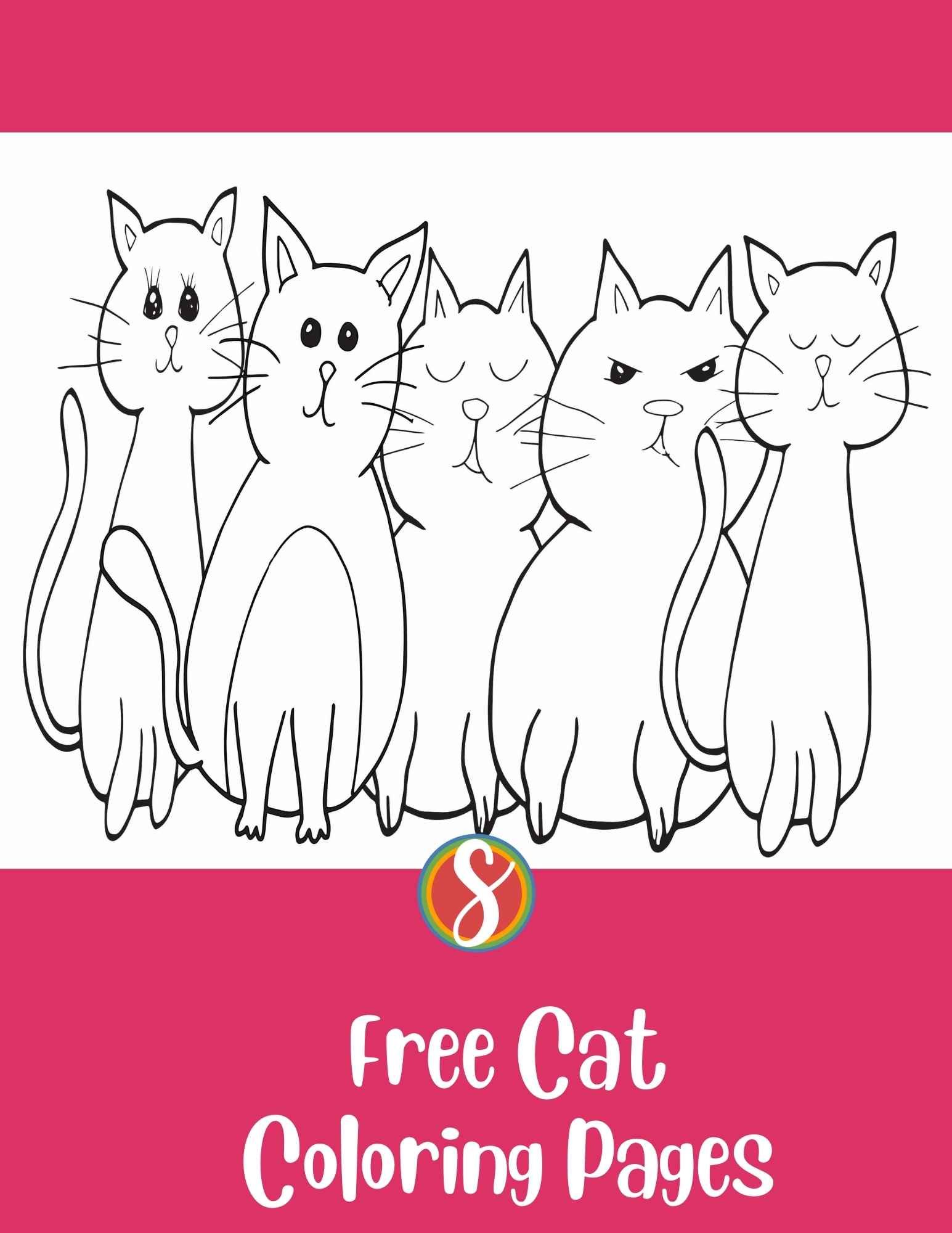 line of simple cats coloring page