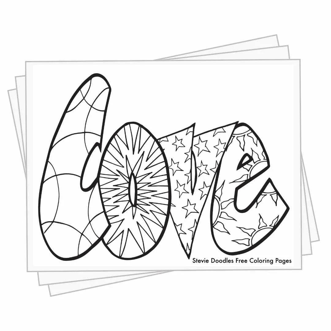 bubble letters "Cove" with doodles inside to color