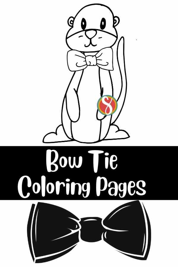 simple otter wearing a bow tie coloring page