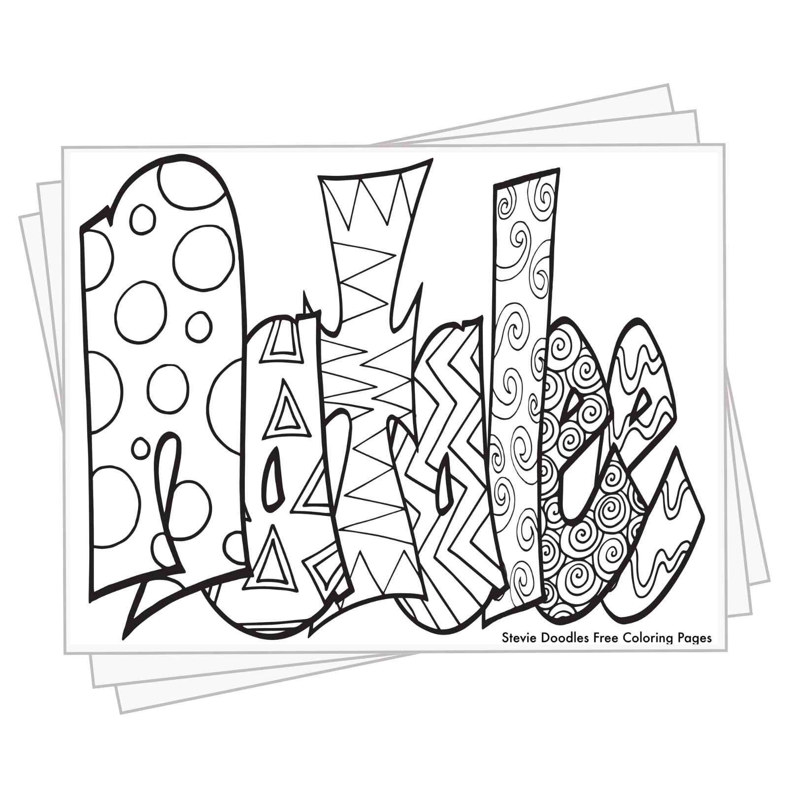 bubble letters "Natalee" with doodles inside to color