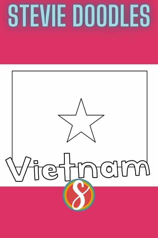 flag shape outline with outline of star in the middle and colorable word "Vietnam" underneath