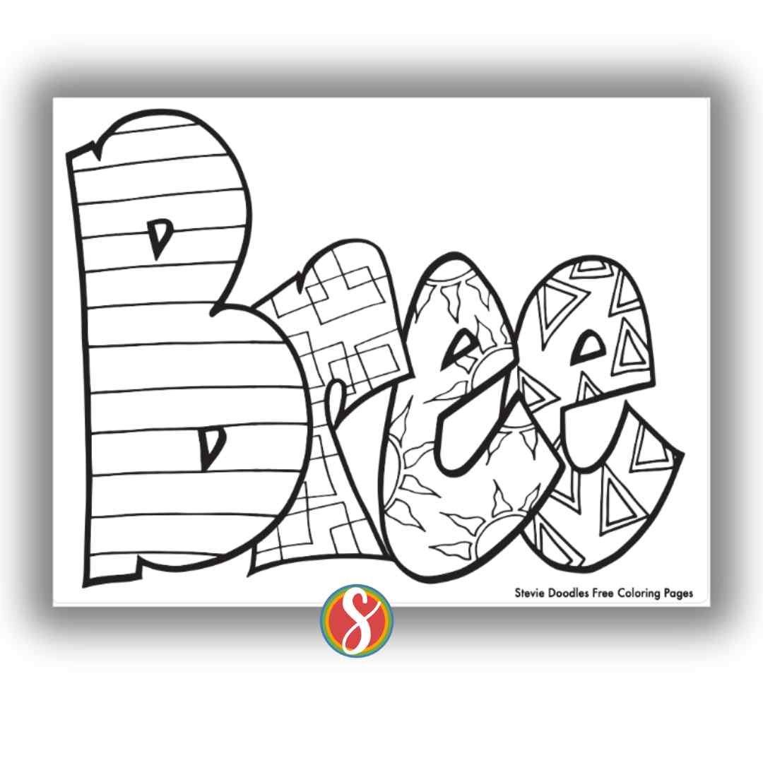 bubble letters "Bree' with doodles inside to color