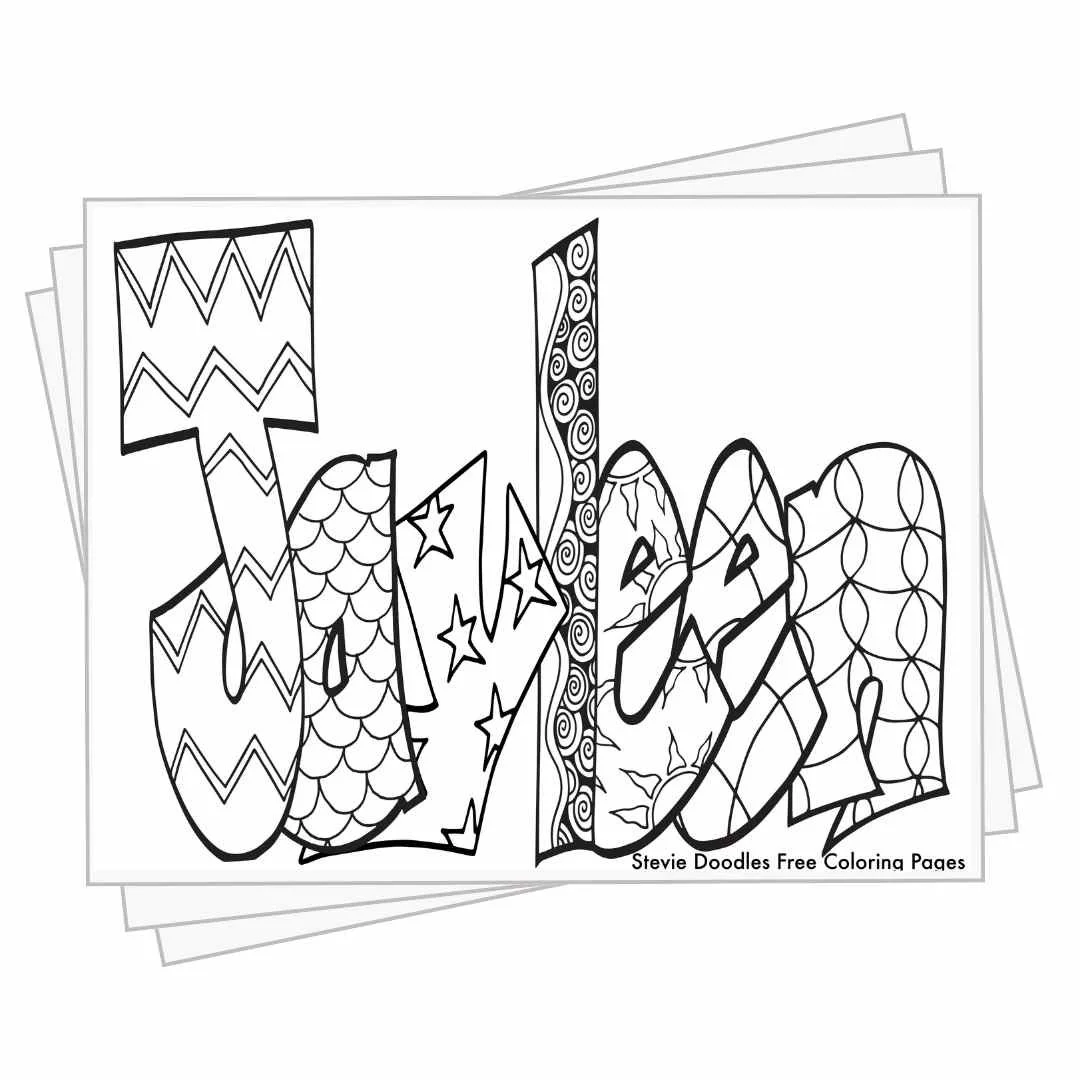 bubble letters "Jayleen" with doodles inside to color