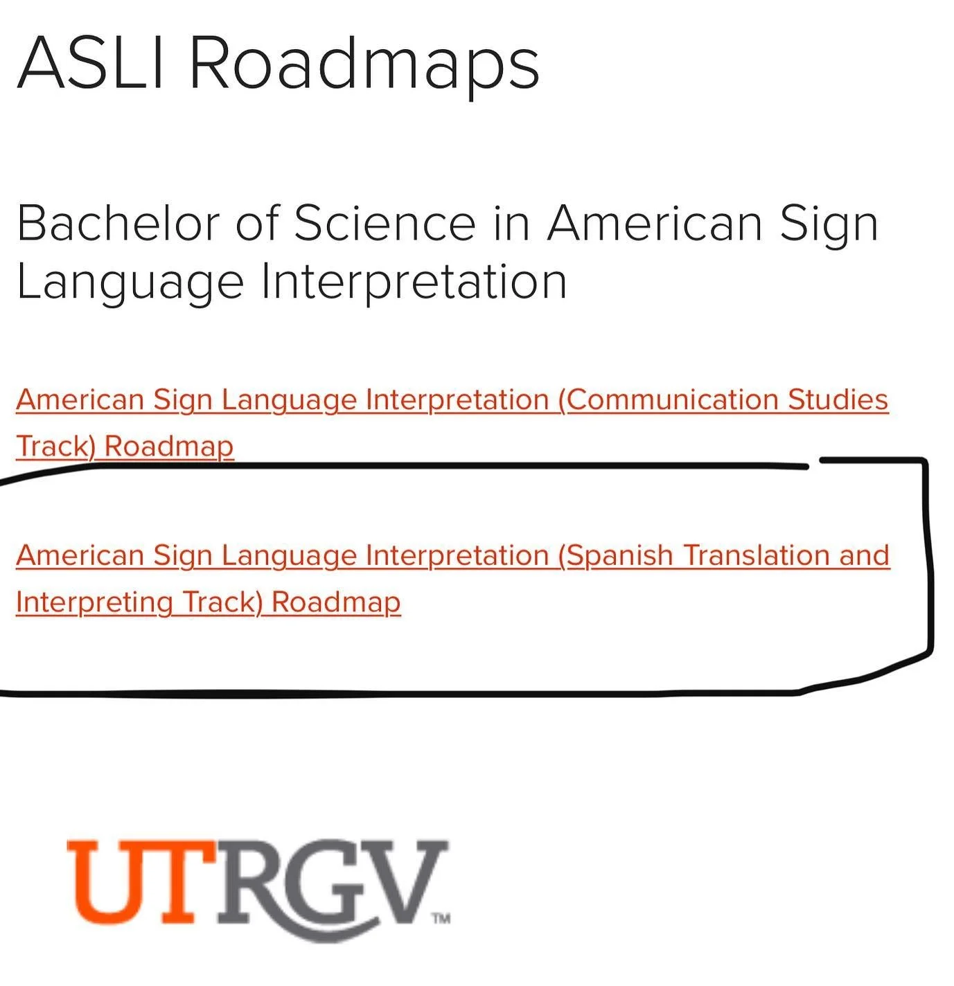 This is great! UTRGV
The University of Texas Rio Grande Valley has American Sign Language Interpretation Spanish Translation and Interpreting Track! Check out their website for information https://www.utrgv.edu/communication-disorders/undergraduate-p