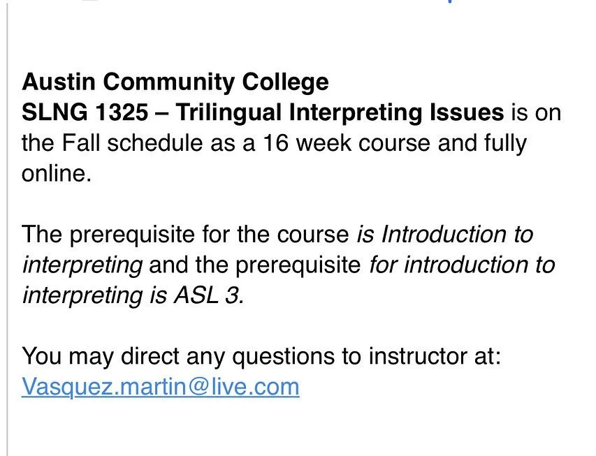 Austin Community College is offering a trilingual class for fall. #trilingualinterpreters #trilingue #aslspanishenglish