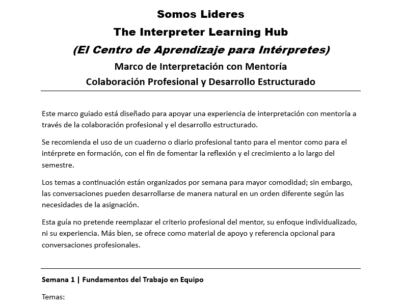 Marco de Mentoría para Intérpretes : Guía para Mentoras / Mentores