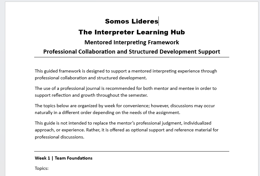 Mentored Interpreting Framework: Mentor Guide