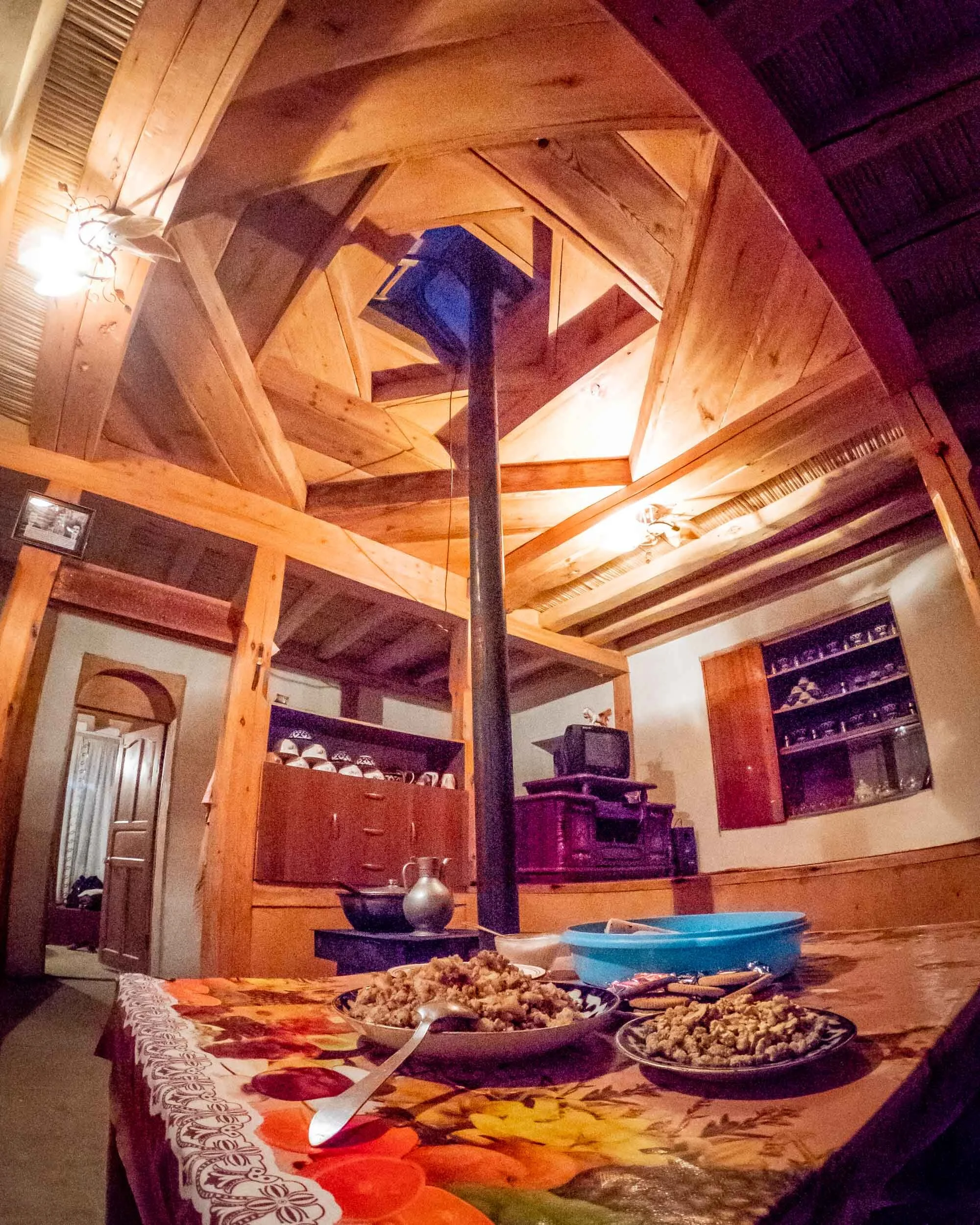Traditional Pamiri Home and Architecture With Dinner Set Out For