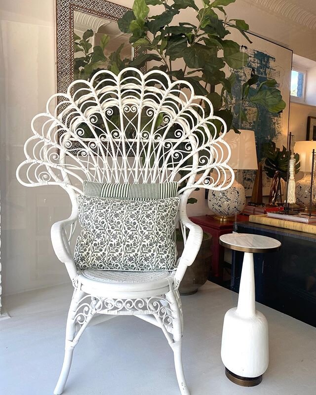 This vintage chair is giving us summer feels....Double tap if you love summer rattan! #rattan #summer #vintagechair #comevisit #open #pillows #accessories #homestore #alwaysthebest #interiordesign #designservices #creativeinteriors #local #shoplocal 