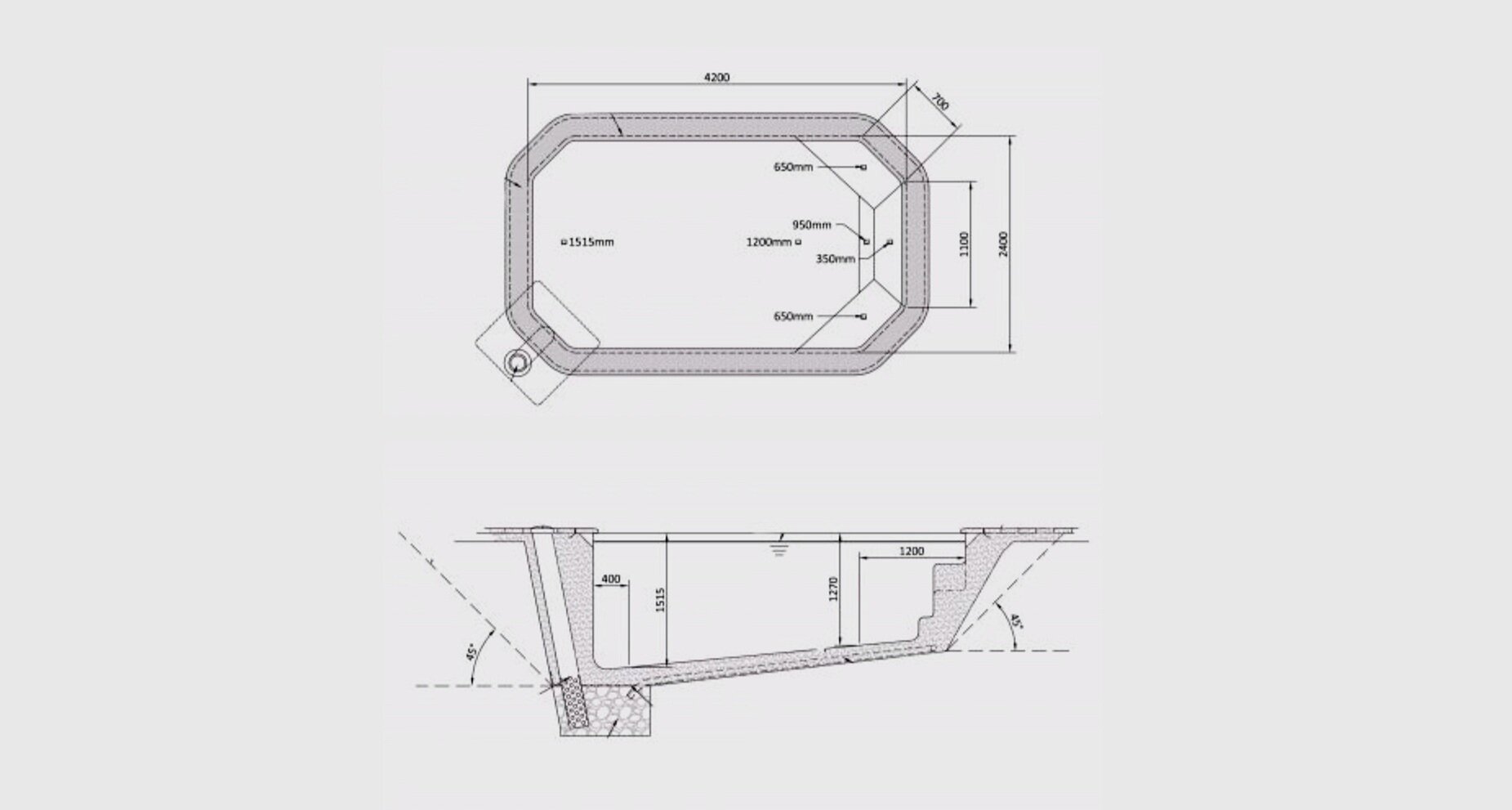 4.2 X 2.4 (1.5m deep)