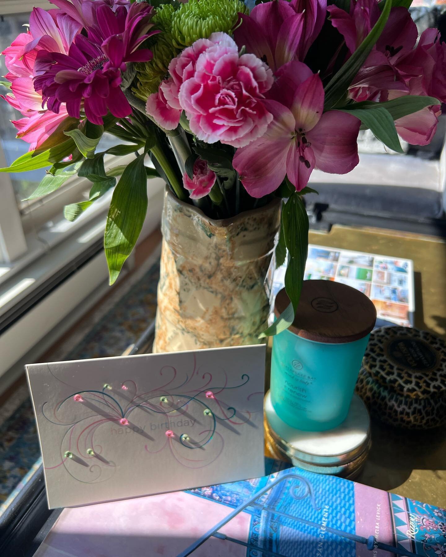 It&rsquo;s a rather low key 58th birthday 🥳 for me today. Got together with my friends last night for a delicious steak dinner. Which is where the lovely flowers, card and candle came from. Today I worked from home, fixed up my deck, it is thankfull
