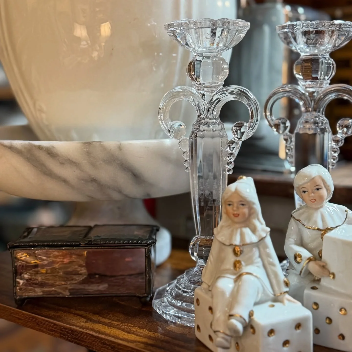 Could not resist these adorable harlequins. Now waiting for their forever home at my booth at Lander Street Vintage.