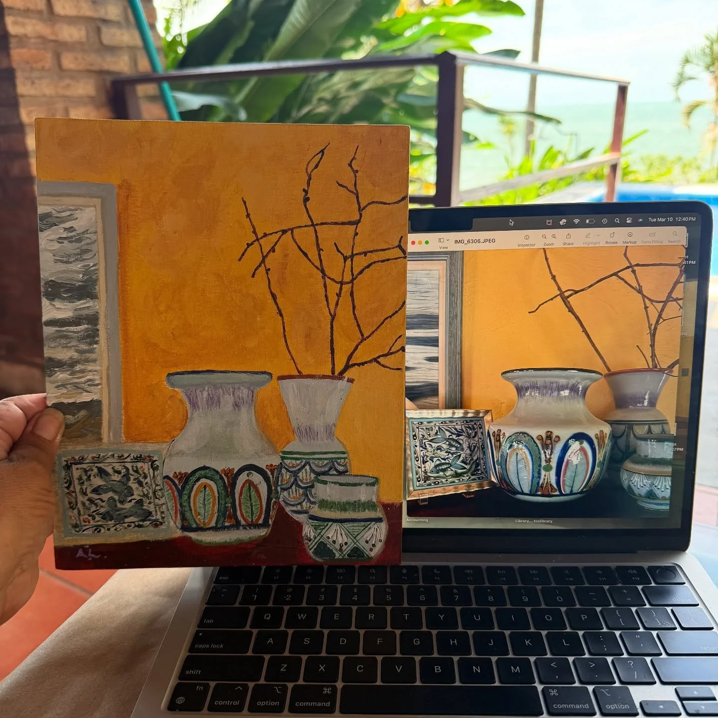 It&rsquo;s been a mix of socializing and relaxing down here but I did at least get one painting done. It is of a little vignette my host has on top of her hutch. I gifted to her to put in the A frame I stayed at. Oh and there&rsquo;s a new video out 