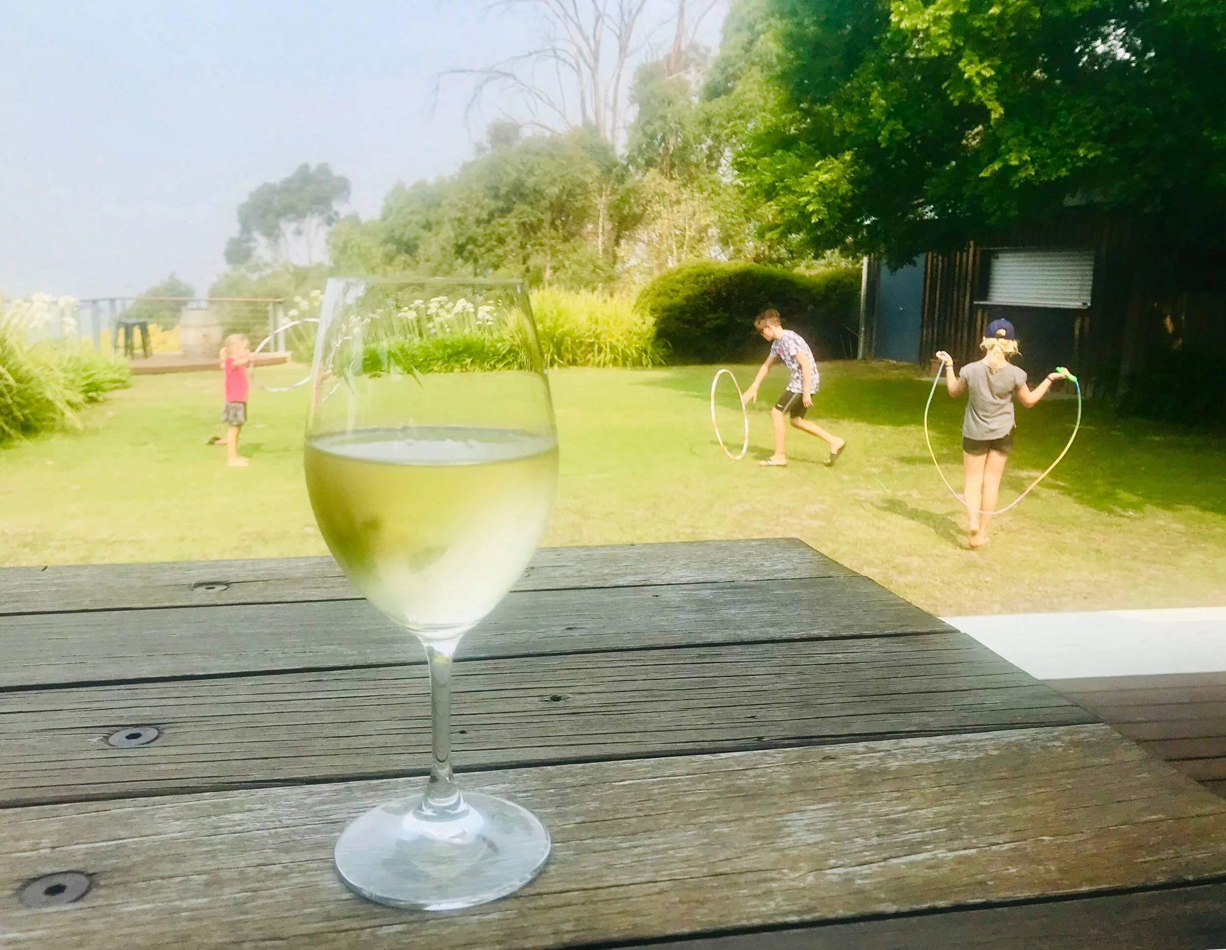 Tamar Ridge Cellar, enjoying a delicious chardonnay while the kids played!