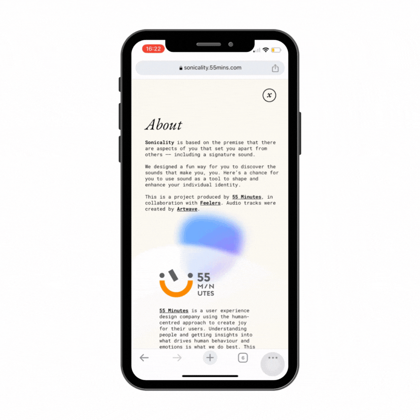 A GIF image showing Sonicality's About page layout design.