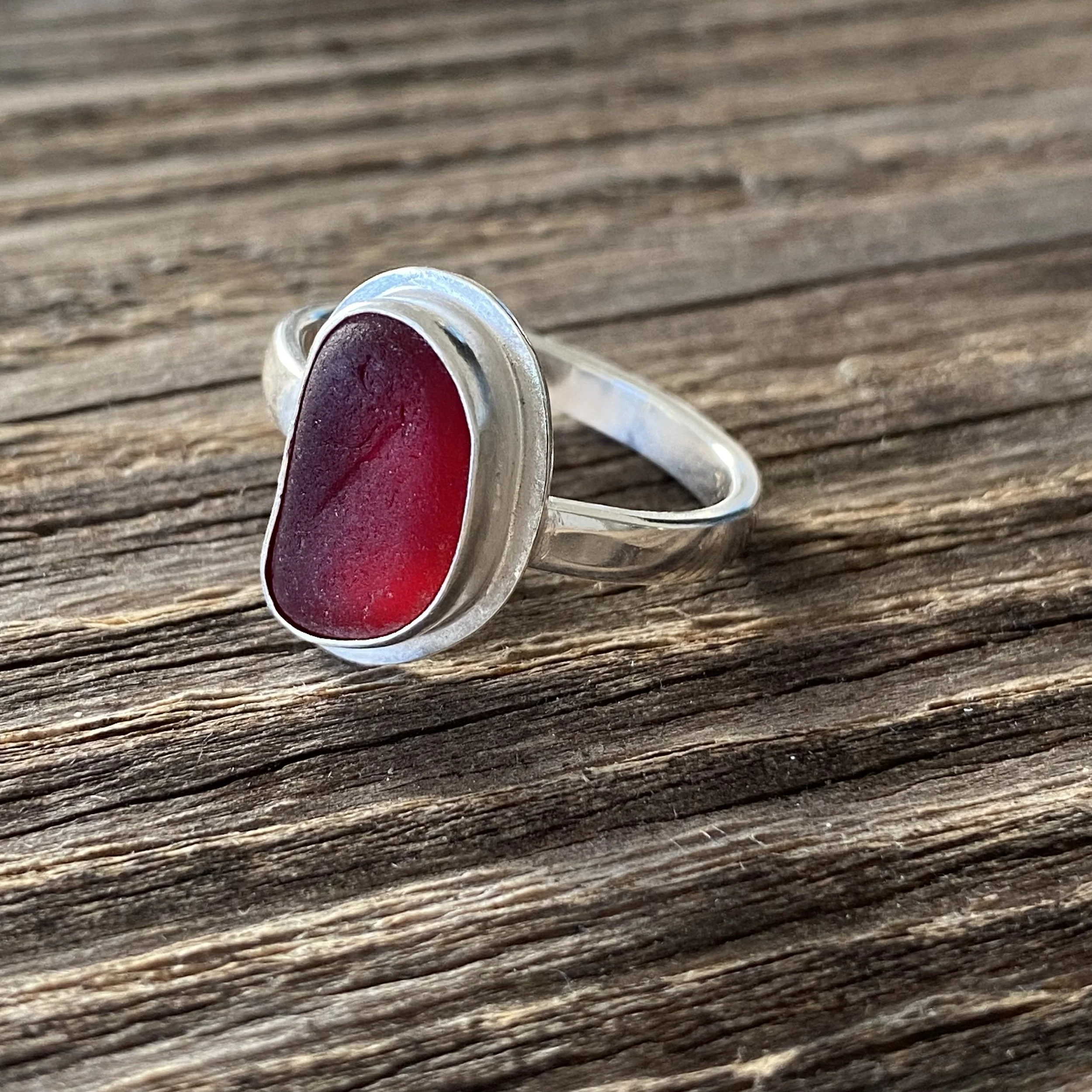 Cherry Red Sea Glass Ring