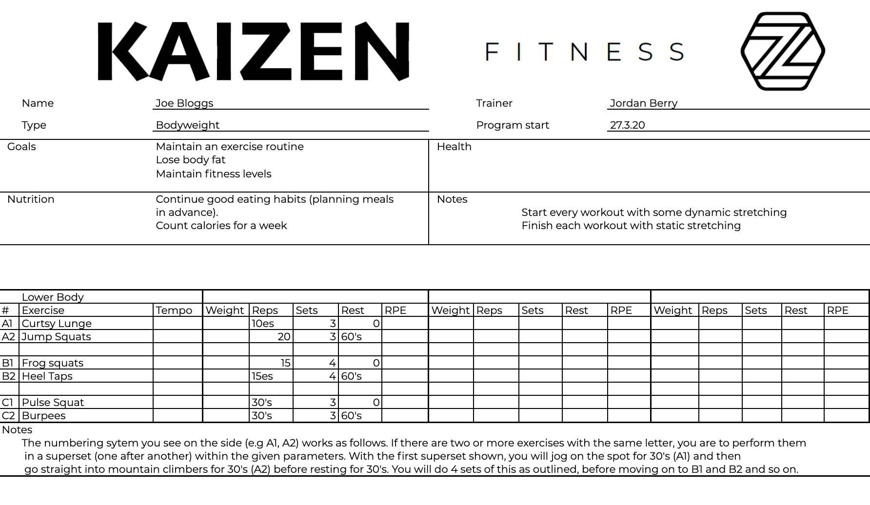 Personalised Training Plan
