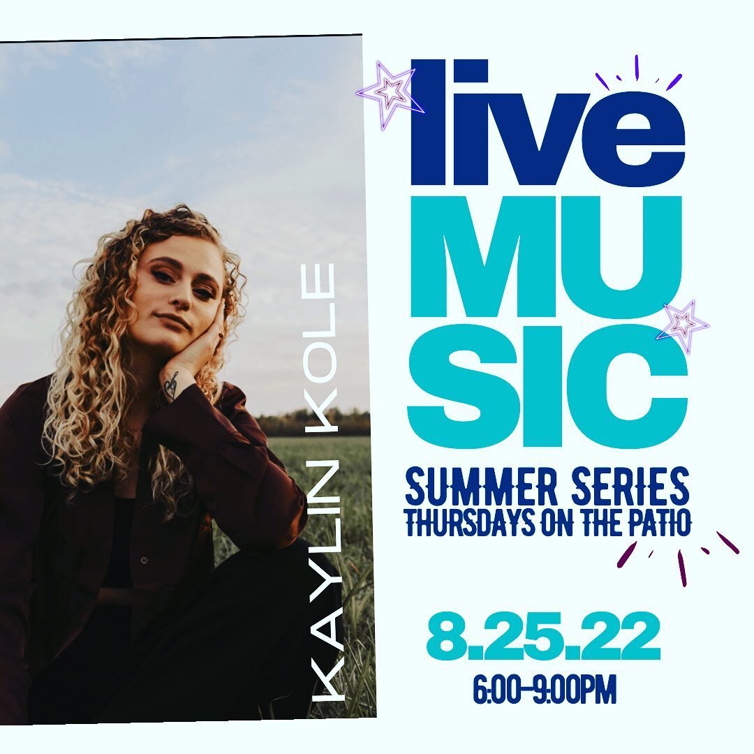 🎶 🎸 LIVE with @kaylinkole tonight on the Nineteen09 patio! 🏖 🎵 
It&rsquo;s our final show of the summer; you won&rsquo;t want to miss it!  We are aware of the spotty rain showers so we&rsquo;ll just roll with it!!
Hope to see you&hellip;6-9pm!! ☀