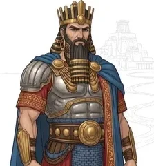 A detailed depiction of Gilgamesh, King of Uruk, the legendary hero of the Epic of Gilgamesh. This image showcases the ancient Sumerian king's strength and status as a demigod in Mesopotamian mythology.