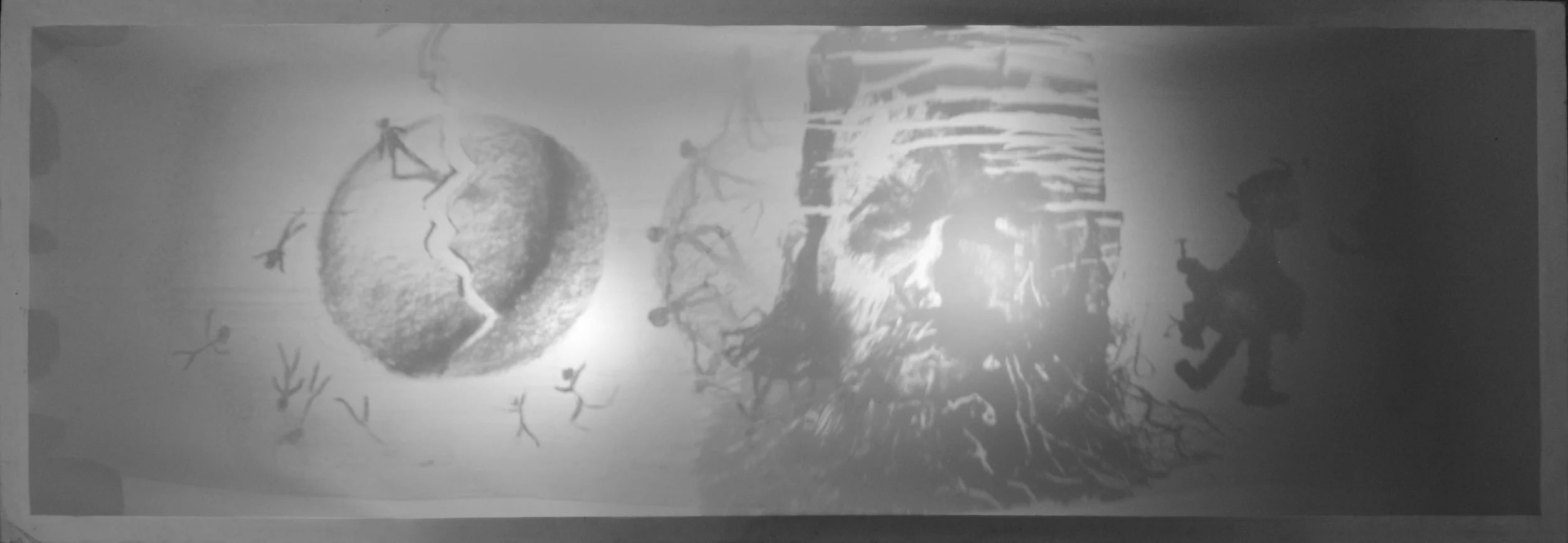   Detail of Hand-Crank Lightbox  Drawings projected onto frosted Mylar 