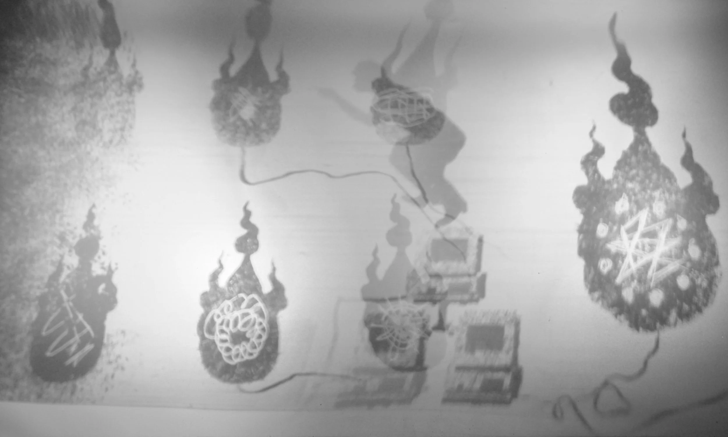   Detail of Hand-Crank Lightbox  Drawings projected onto frosted Mylar 