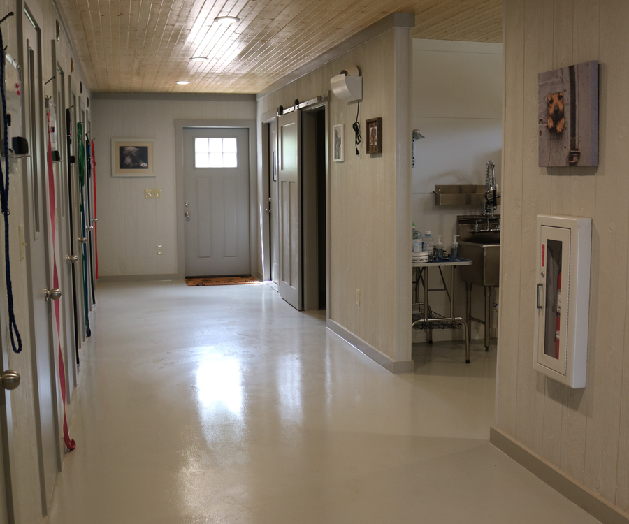  Our small conference room, food closet, and bathing and grooming room are located off the main hallway.  