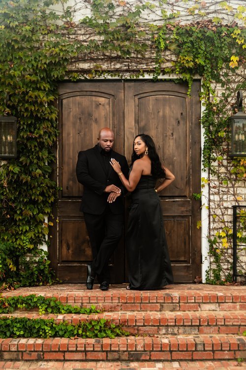Timeless Elegance in Black: Brittany &amp; Everton’s Engagement Session at The Foxglove in Marietta