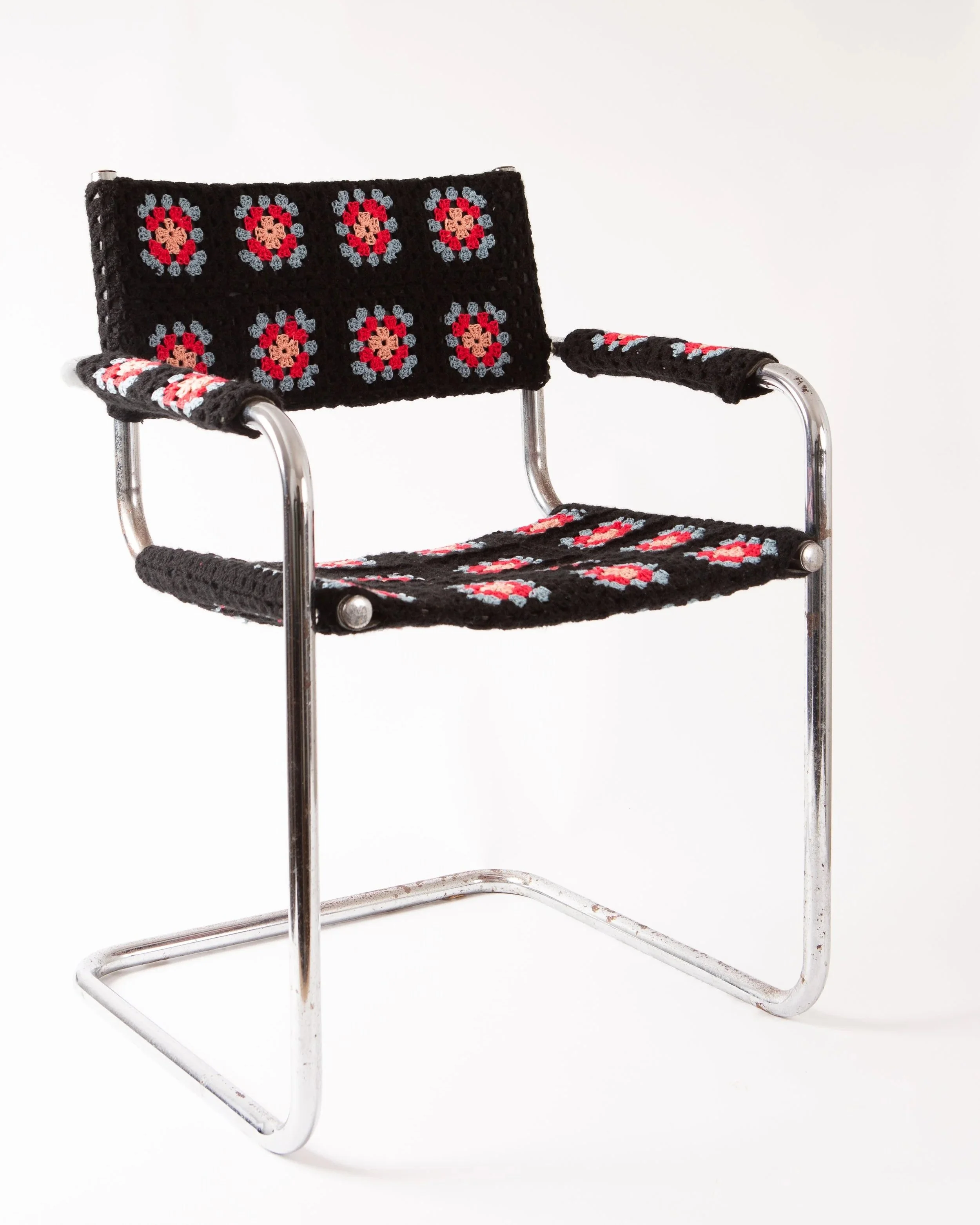 Marcel Breuer vintage chair wrapped in hand-crocheted textile sculpture by Paris artist Sophie Inard