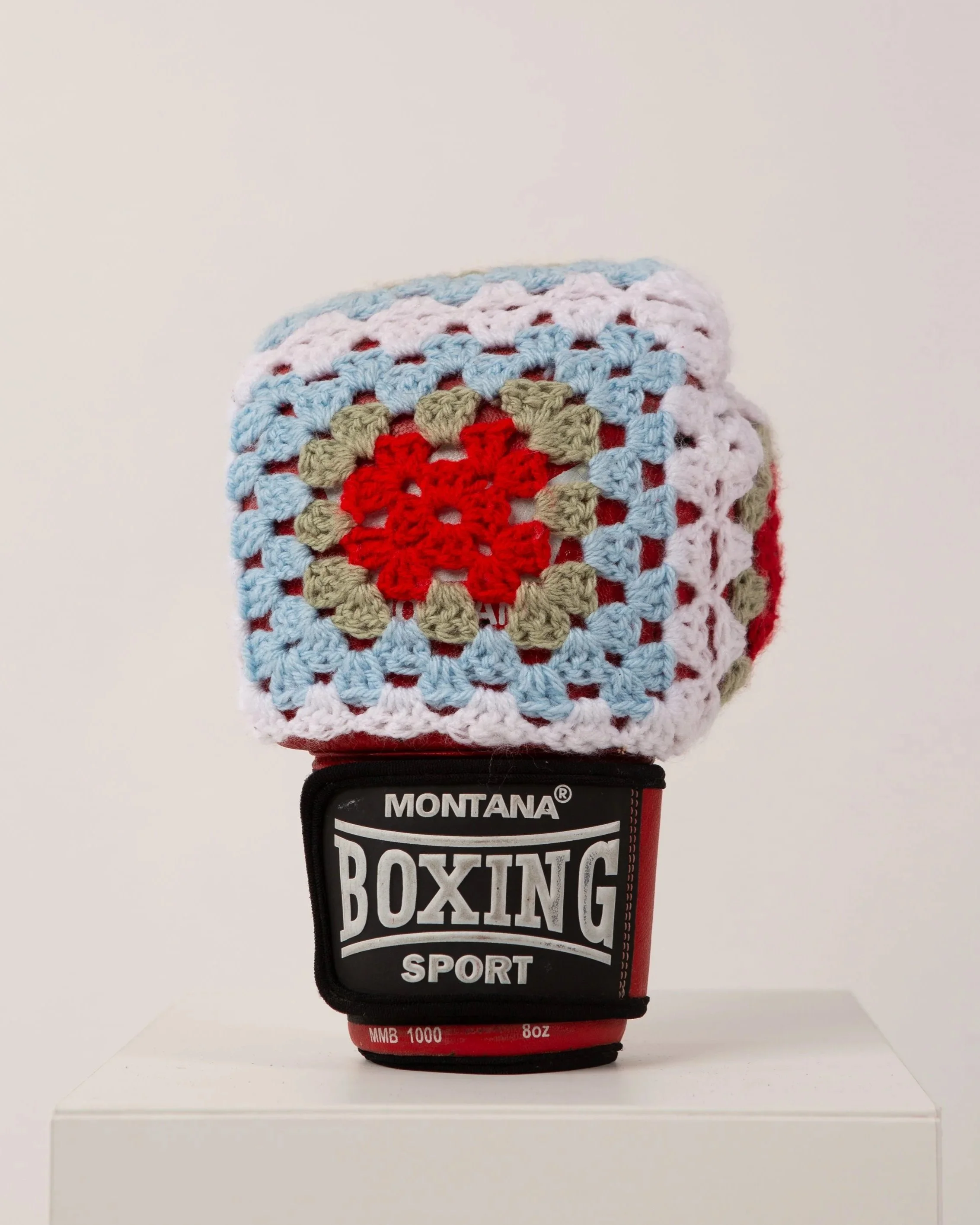 Vintage boxing glove hand-crocheted sculpture Nanou by Sophie Inard