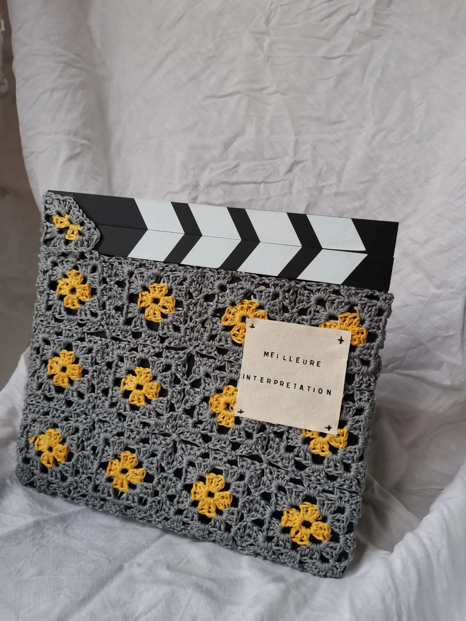 ICART film festival crochet clapperboard trophy by Paris artist Sophie Inard 2023