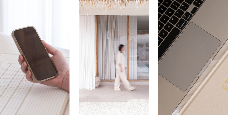 Ecommerce workspace with phone, laptop and planner for managing customer support and marketing content