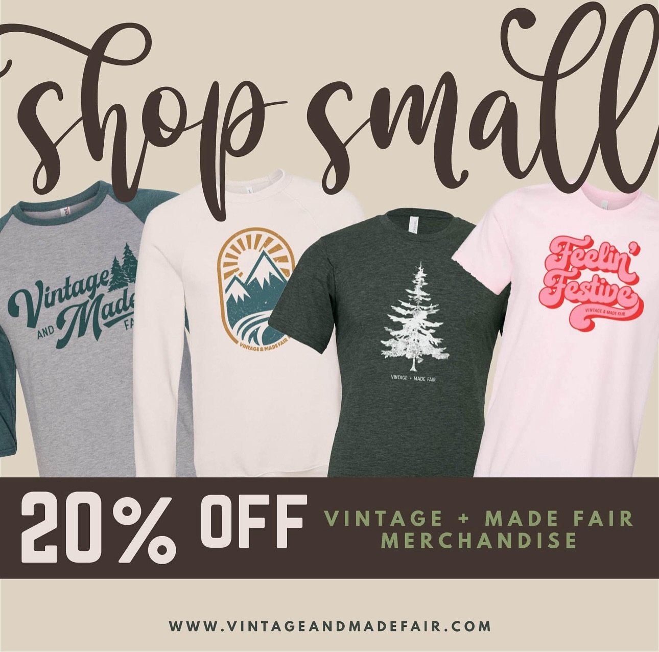 So very thankful for all of you who have supported my Small Business, Vintage &amp; Made Fair, over the last 10 years!  As a thank you, I am offering 20% off all Vintage &amp; Made Fair Merchandise starting today thru tomorrow (Small Business Saturda