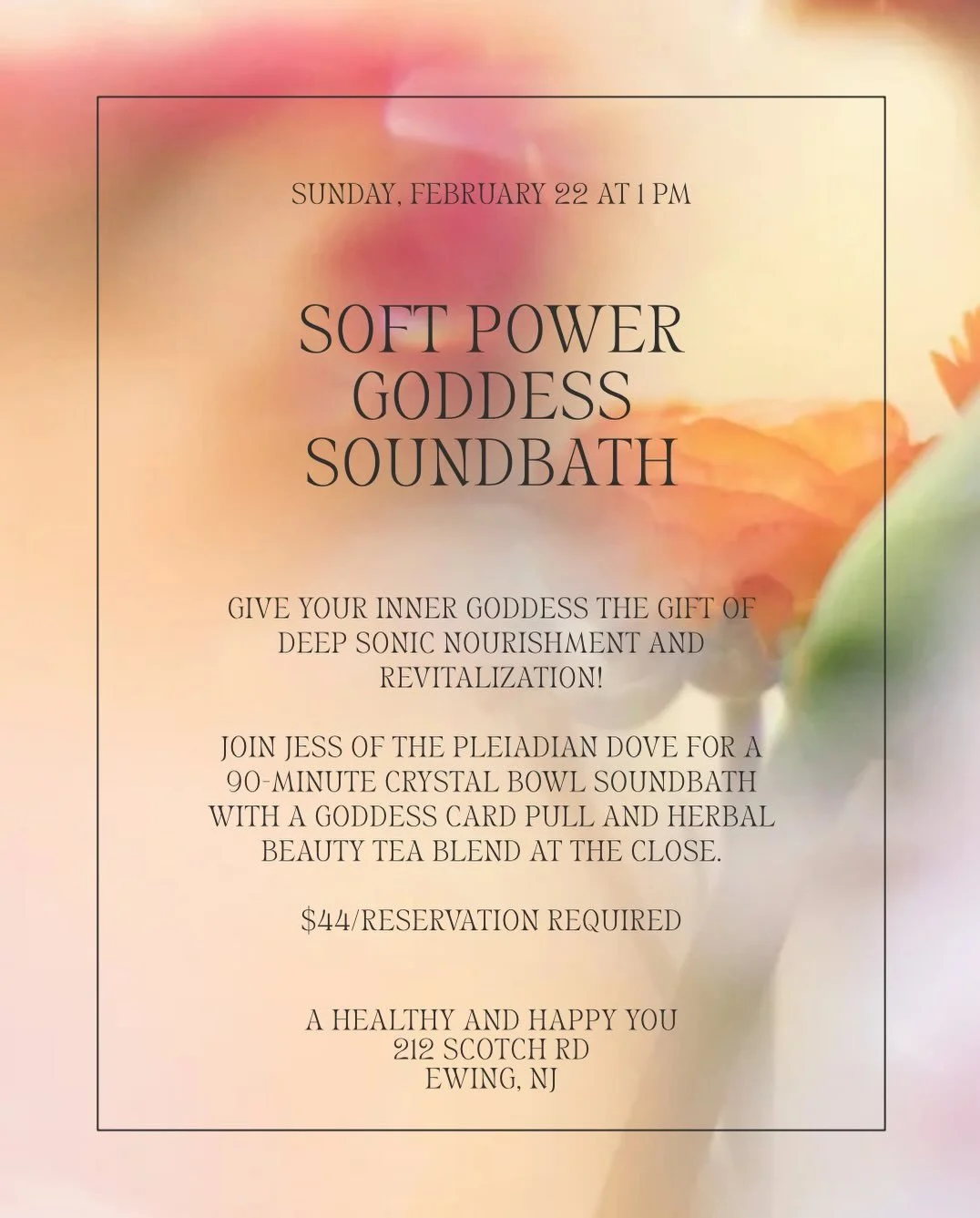 🌹🪽FEBRUARY Soundbath Invitation 🪽🌹

I am beyond excited to announce our next event @ahealthyandhappyyou!

My Soft Power Goddess Soundbath is a crystalline, heart-forward journey woven with sacred voice, crystal bowl frequencies, and the gentle oc