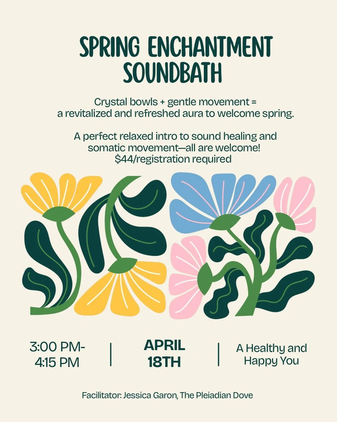 💐Spring is where enchantment returns&mdash; a much-anticipated season of play, lightness, and rebirth is on its way...believe it or not!

Join us for Spring Enchantment, a soundbath infused with the energy of fun and gentle movement, open to anyone 