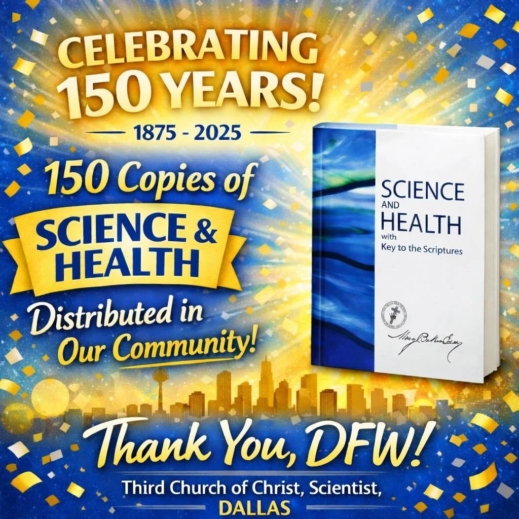 Join us this Sunday, April 19, after the church service in the foyer for refreshments and fellowship.

You will have the opportunity to read testimonies about how different individuals shared copies of Science and Health and are invited to share your