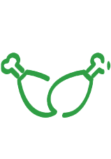 Illustration of two chicken drumsticks in a simple, green line drawing style