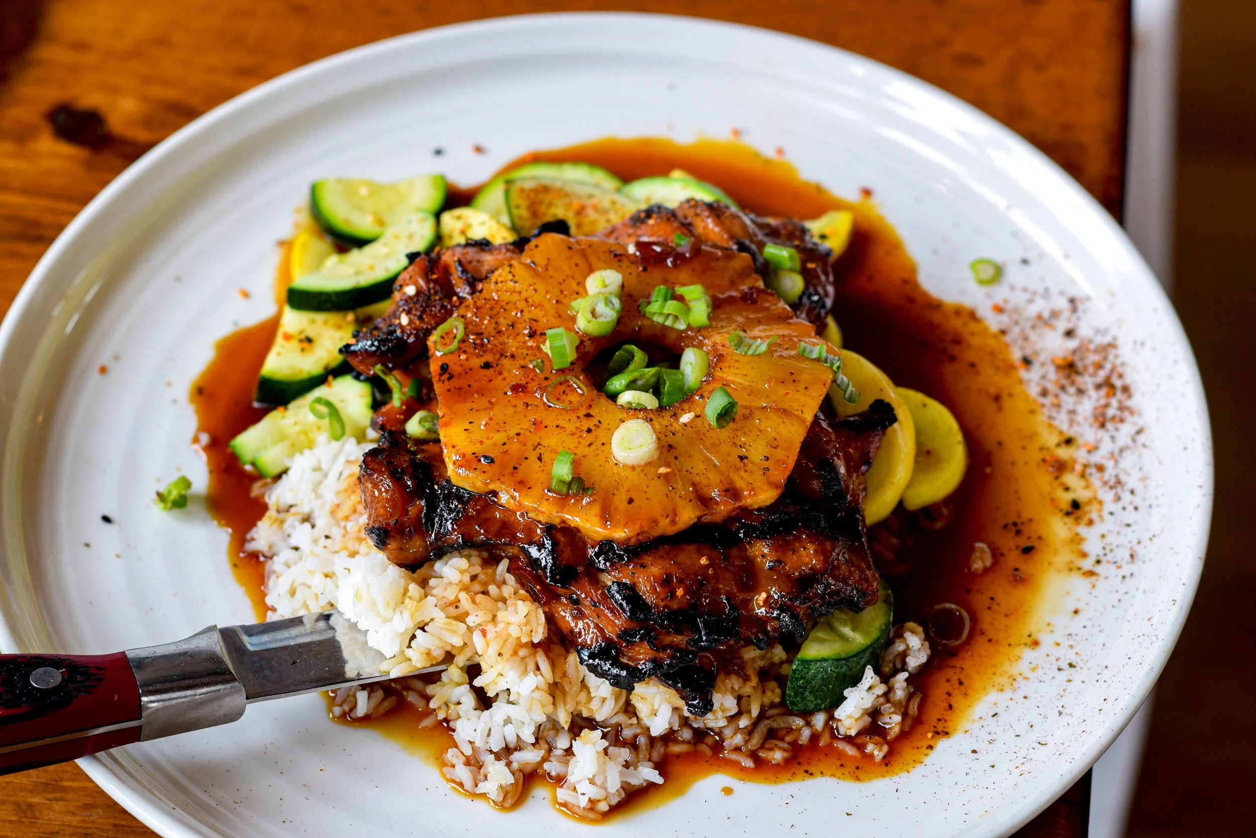 Huli Chicken with Pineapple, Rice and Vegetables