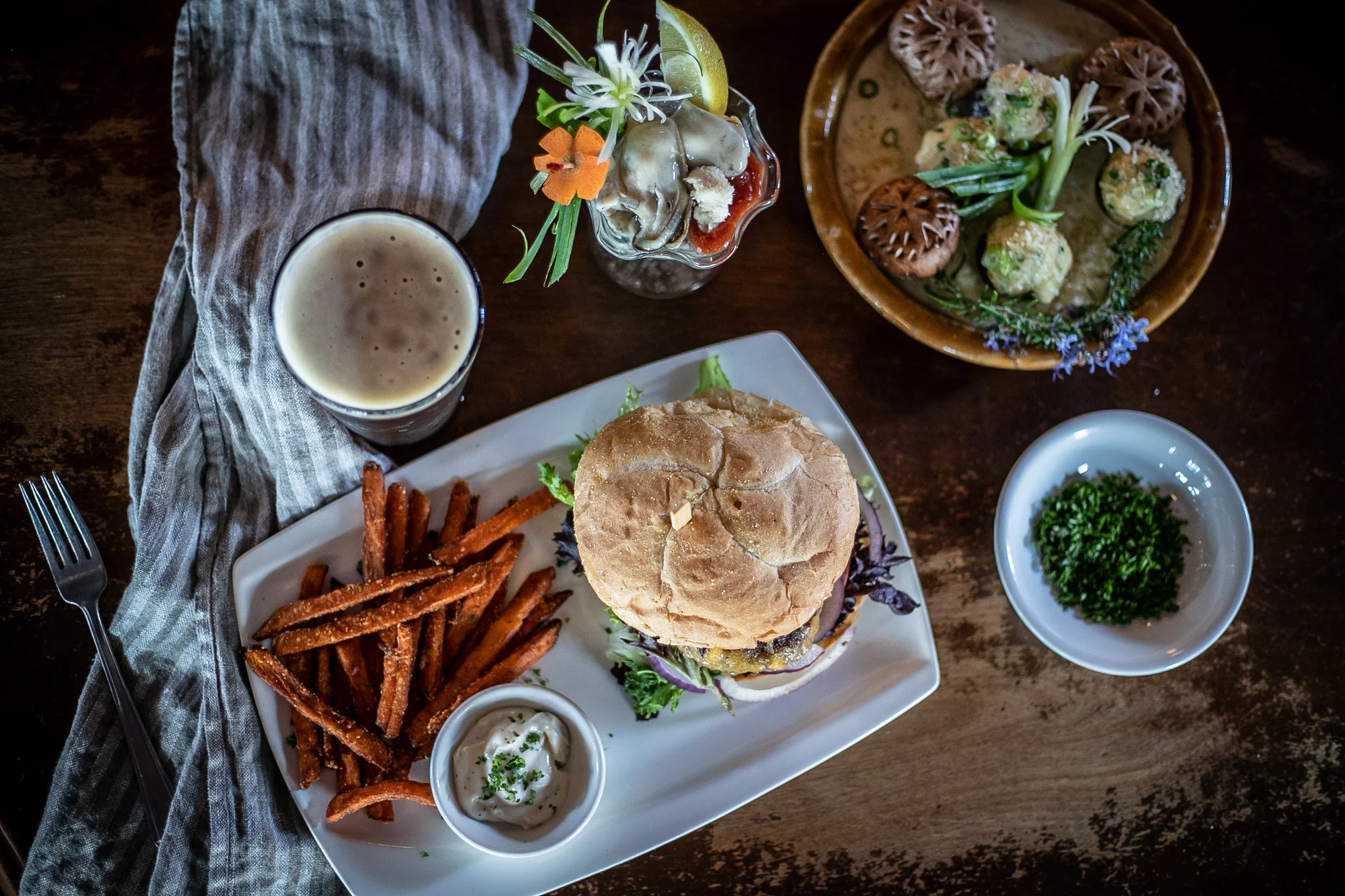 All American Burger & Sweet Potato Fries