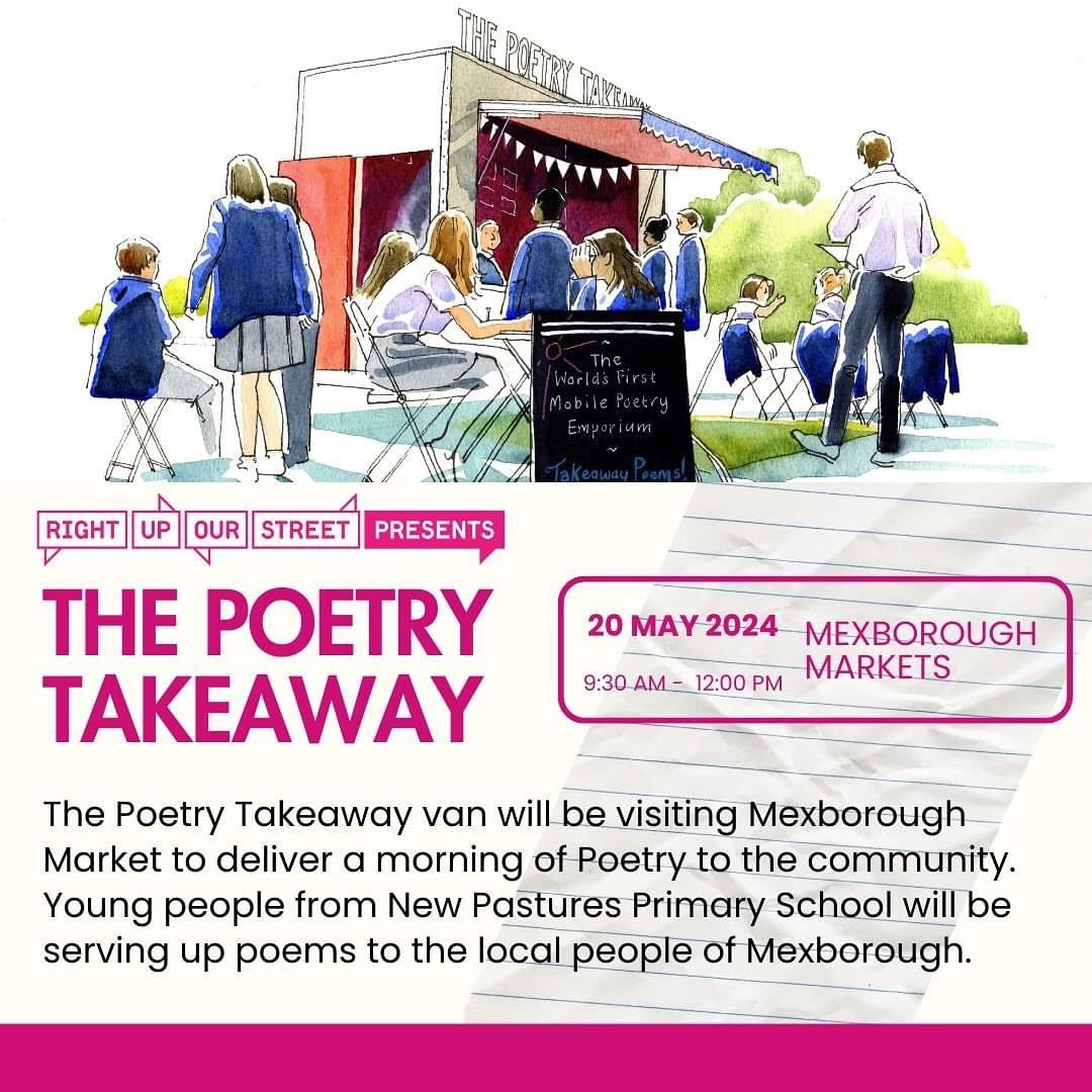 THE POETRY TAKEAWAY - TAKEOVER! 🤩 ✍️ Coming to Mexborough this MONDAY! 📣

Date 👉 20th May 2024
Time 👉 9:30-12pm
Location 👉 Mexborough Markets
Register your interest 👉 https://www.ticketsource.co.uk/right-up-our-street/t-qjkemek

✨ FREE ✨

@thep