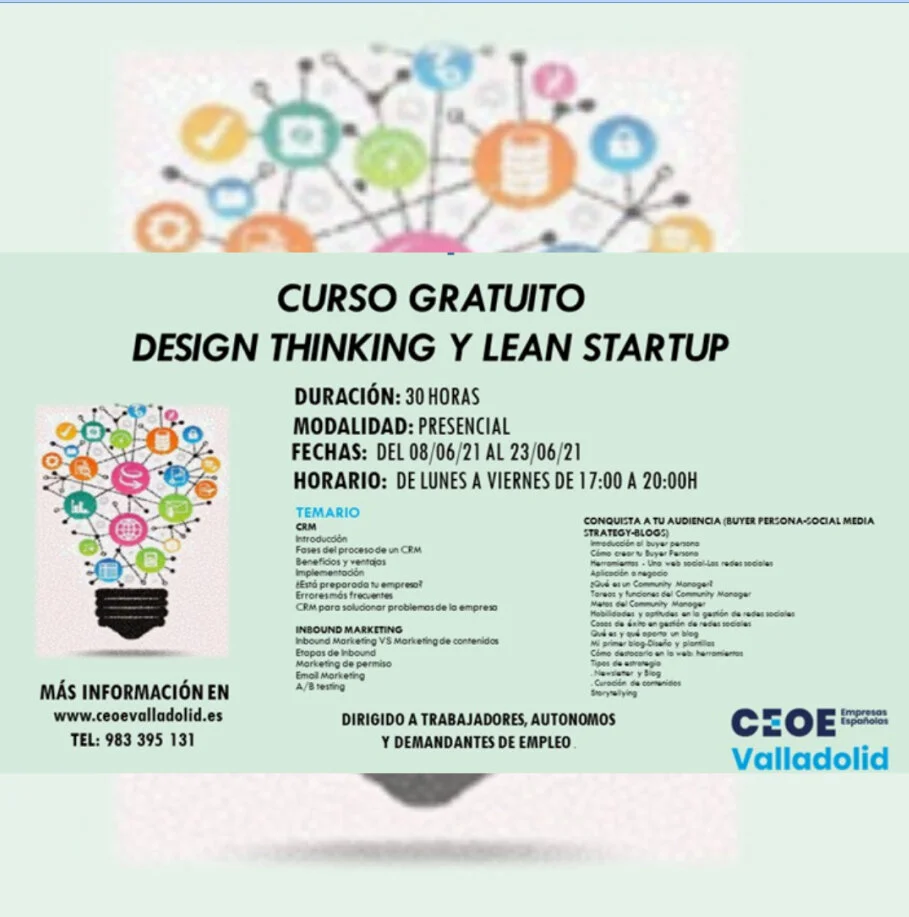 DESIGN THINKING Y LEAN STARTUP CONTENIDOS  CURSO GRATUITO DE LA CEOE VALLADOLID