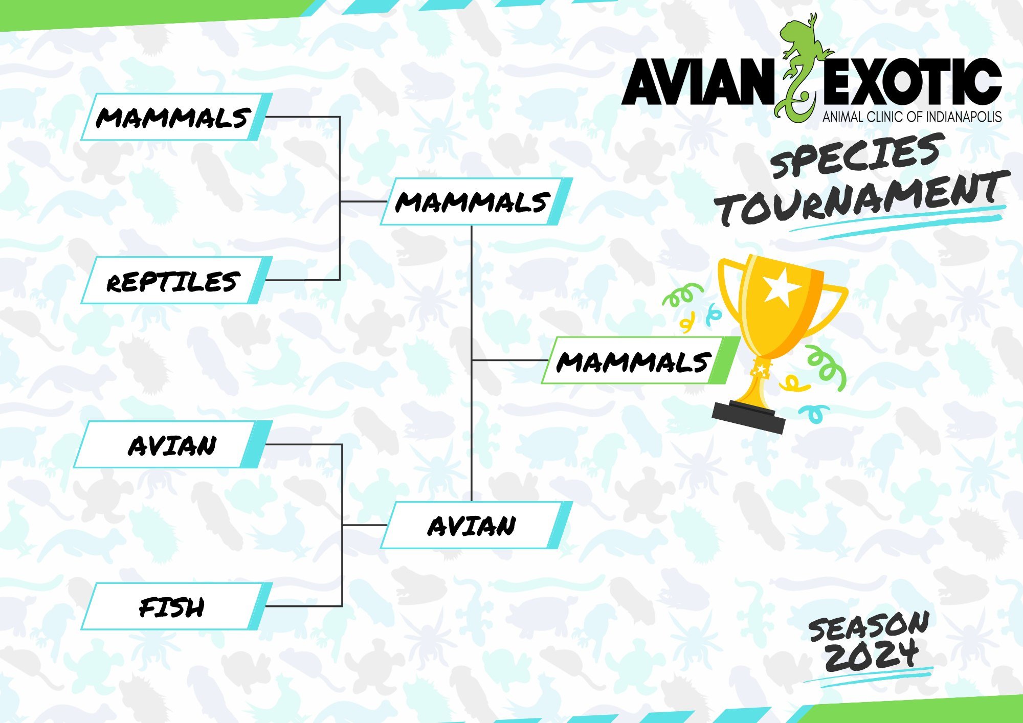 The results are in.... and Mammals win our first ever AEAC March Madness Species Tournament! With that being said, we love every species here at the clinic! Thank you for joining in the fun 🏆🏀🐰🦎 #exoticvetclinic #exoticvetmed #marchmadness