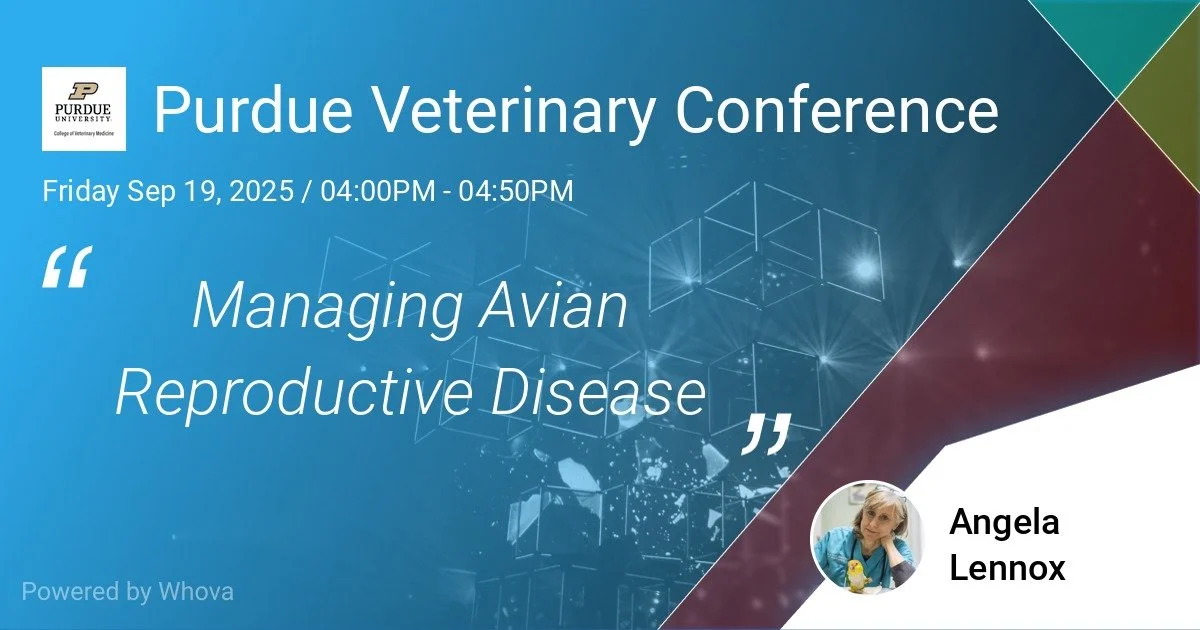 🦜 Heading to the Purdue Veterinary Conference this Friday? Don&rsquo;t miss lectures from our very own Dr. Lennox and Dr. Watson!

They&rsquo;ll be sharing expert insights on reproductive disease in avian species and important anesthetic considerati